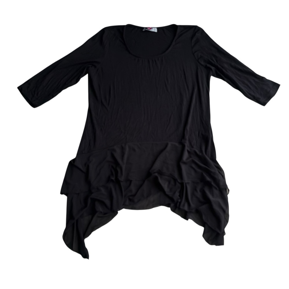 Elegant Black Asymmetrical Women's Tunic mesh bottom